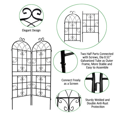 4 Pack Metal Garden Trellis Rustproof Trellis For Climbing Plant Outdoor Flower Support - Black