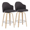 Ahoy - Mid-Century Modern Fixed Height Counter Stool With Natural Legs / Round Chrome Footrest (Set of 2) - Charcoal