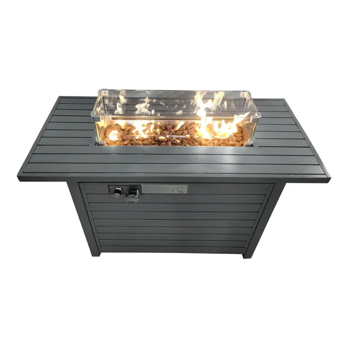 Propane Outdoor Fire Pit Table With Lid Durable Construction - Gray