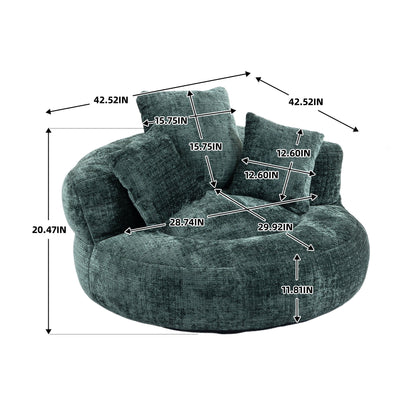 Chenille High Back Bean Bag Chair Couch With 3 Pillows, Indoor & Outdoor, Single Gaming Sofa For Bedroom - Emerald