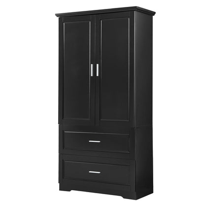 Tall Bathroom Storage Cabinet, Cabinet With 2 Doors And Drawers, Adjustable Shelf - Black