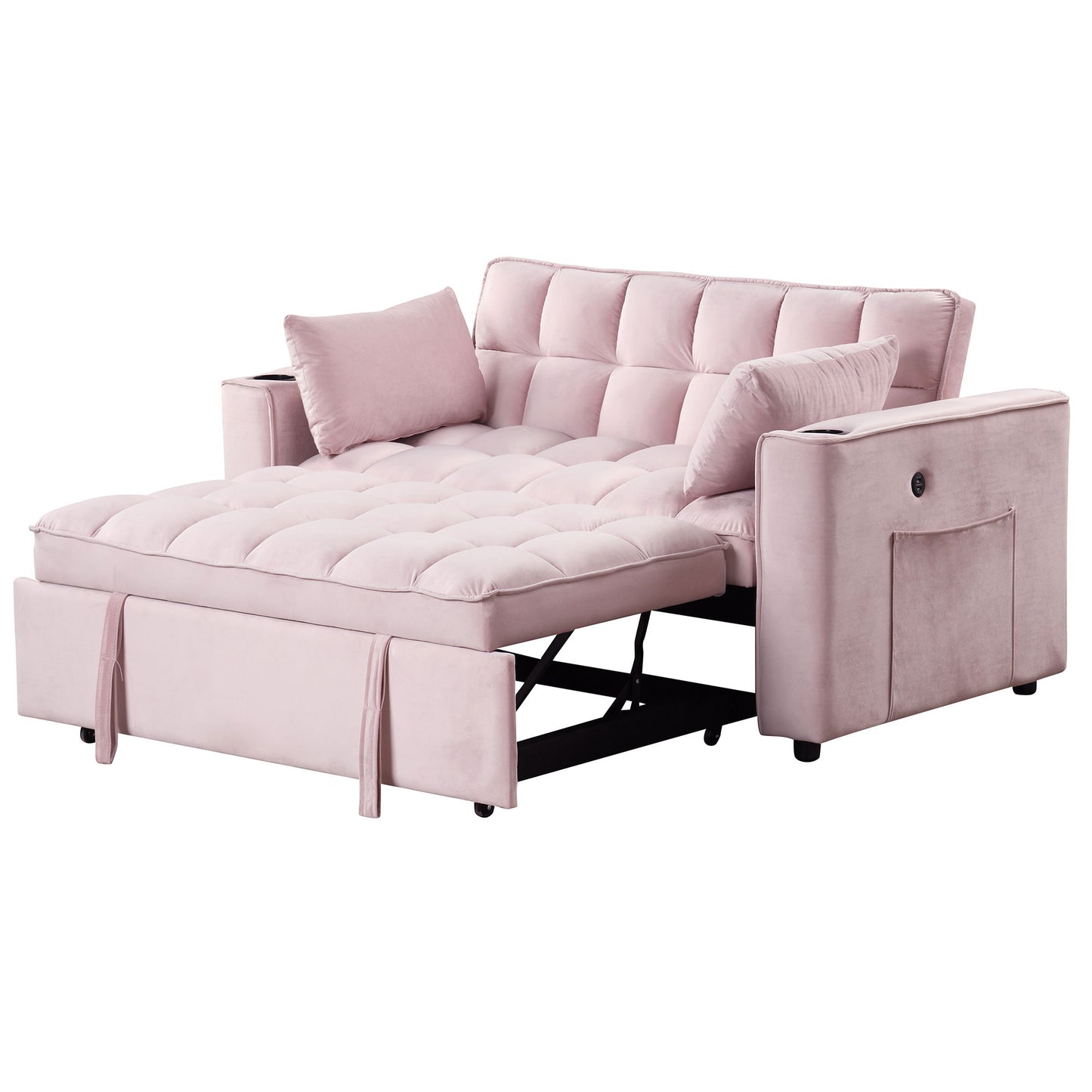 Multi Functional Sofa Bed With Cup Holder And USB Port For Living Room Or Apartments - Pink