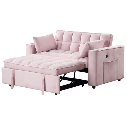 Multi Functional Sofa Bed With Cup Holder And USB Port For Living Room Or Apartments - Pink