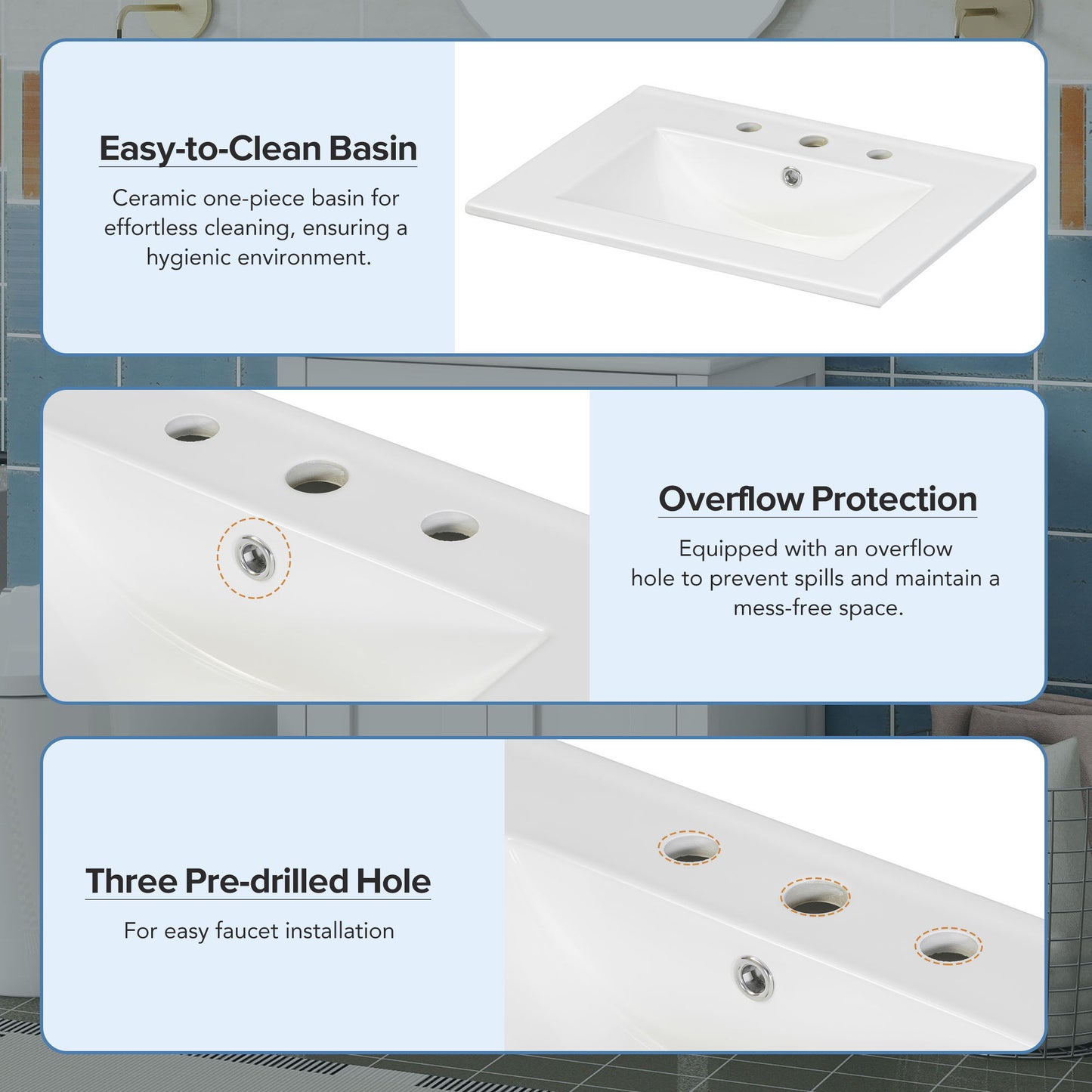 Bathroom Vanity Combo With Ceramic Sink, Luxurious Space-Saving Vanity, 2 Soft-Close Doors - Gold / White