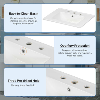 Bathroom Vanity Combo With Ceramic Sink, Luxurious Space-Saving Vanity, 2 Soft-Close Doors - Gold / White