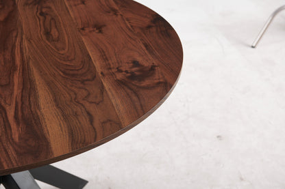 Wood Table Mid-Century Dining Table For 4 - 6 People With Round MDF Table Top, Pedestal Dining Table, End Table Leisure Coffee Table, Cross Leg - Matte Black / Natural