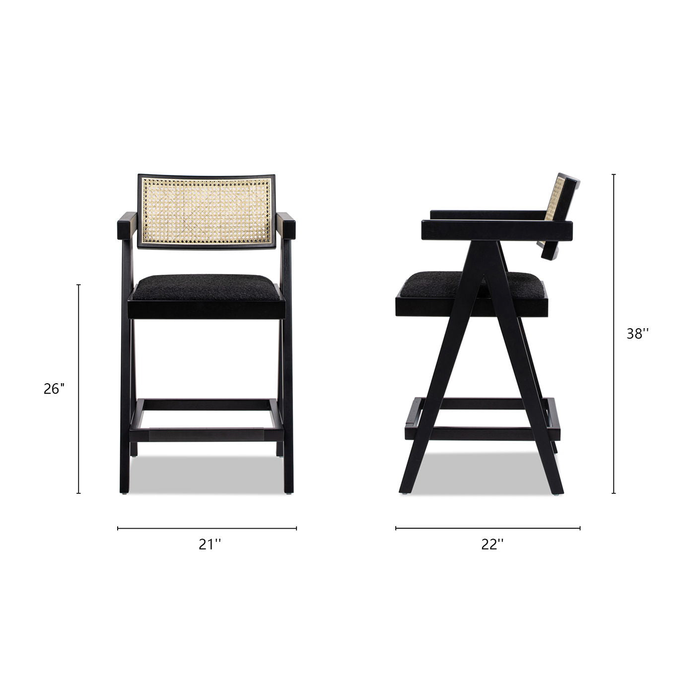 Milan - Modern Webbing Back Counter Bar Stool With Arms (Set of 3) - Ebony Black