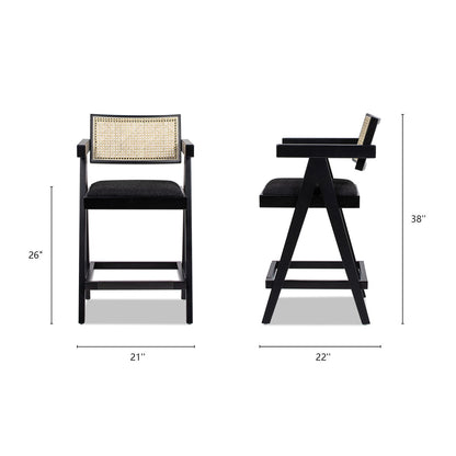 Milan - Modern Webbing Back Counter Bar Stool With Arms (Set of 3) - Ebony Black