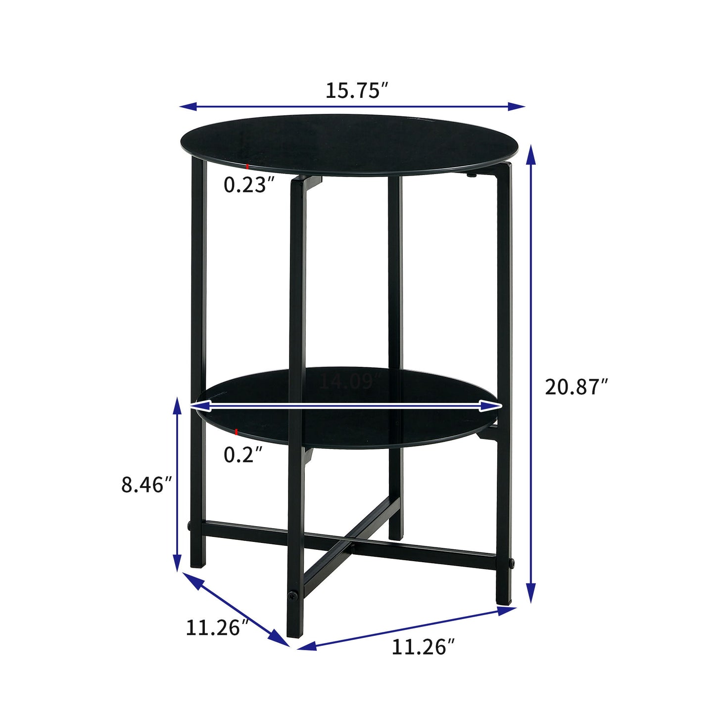 Tempered Glass End Table (Set of 2), Round Coffee Table For Bedroom Living Room Office - Black