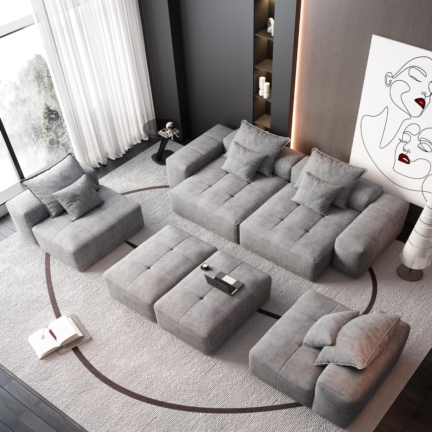 Modern Oversized Modular Sectional Sofa, Sparkling Chenille Fabric Soft Cushion Sofa With 8 Pillows, 8 Pieces Diy Combination Tufted Sofa, No Assembly Required - Gray