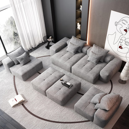 Modern Oversized Modular Sectional Sofa, Sparkling Chenille Fabric Soft Cushion Sofa With 8 Pillows, 8 Pieces Diy Combination Tufted Sofa, No Assembly Required - Gray