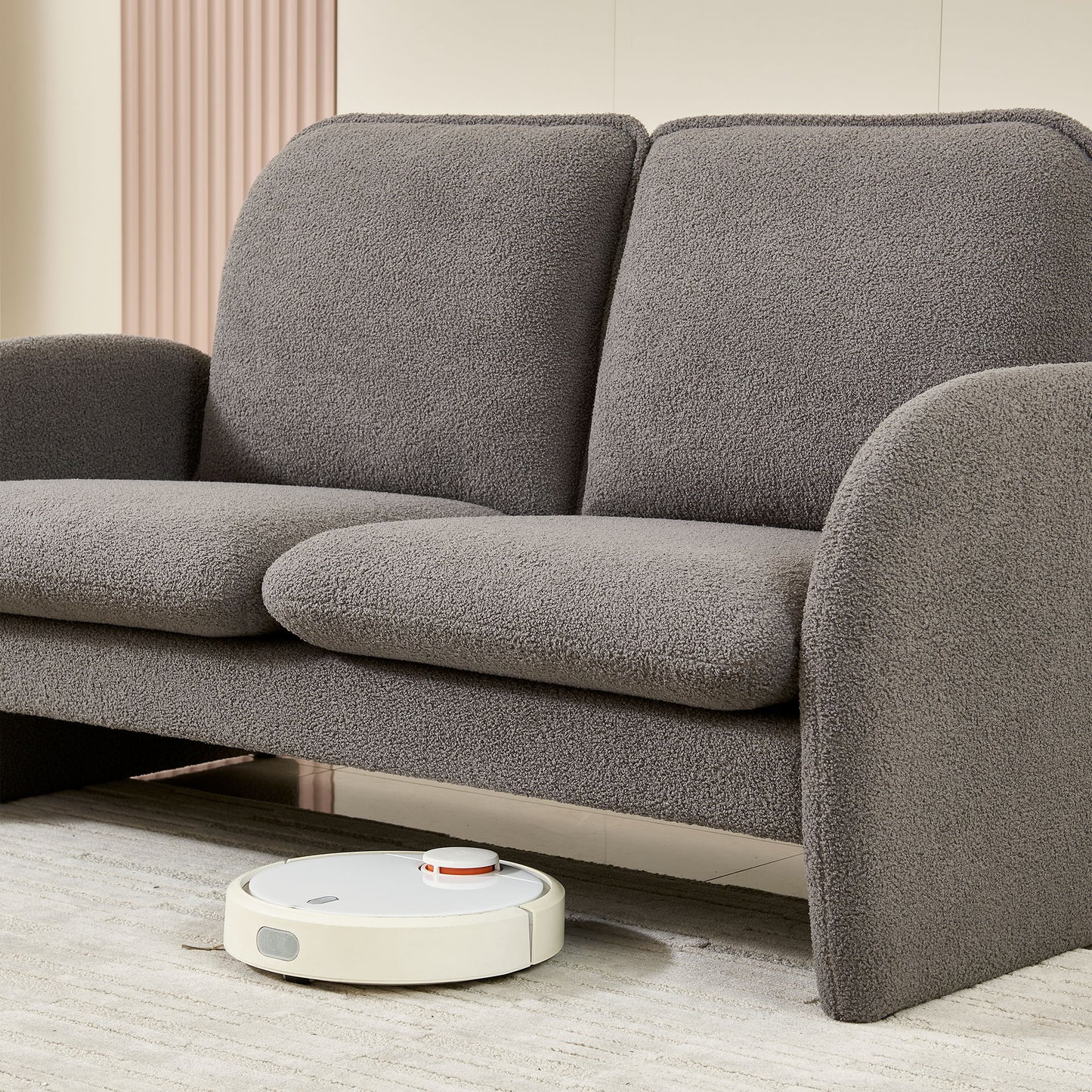 Loveseat Sofa Small Couch For Living Room, Sherpa Fabric Upholstered Loveseat Sofa Couch, Small Loveseat Sofa For Apartment, Bedroom - Gray