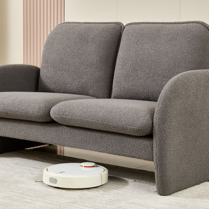Loveseat Sofa Small Couch For Living Room, Sherpa Fabric Upholstered Loveseat Sofa Couch, Small Loveseat Sofa For Apartment, Bedroom - Gray