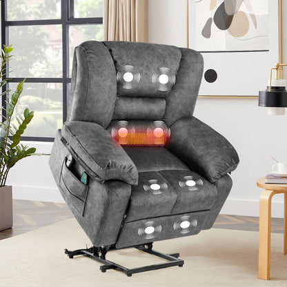 Power Lift Recliner Chair Sofa With Massage - Gray