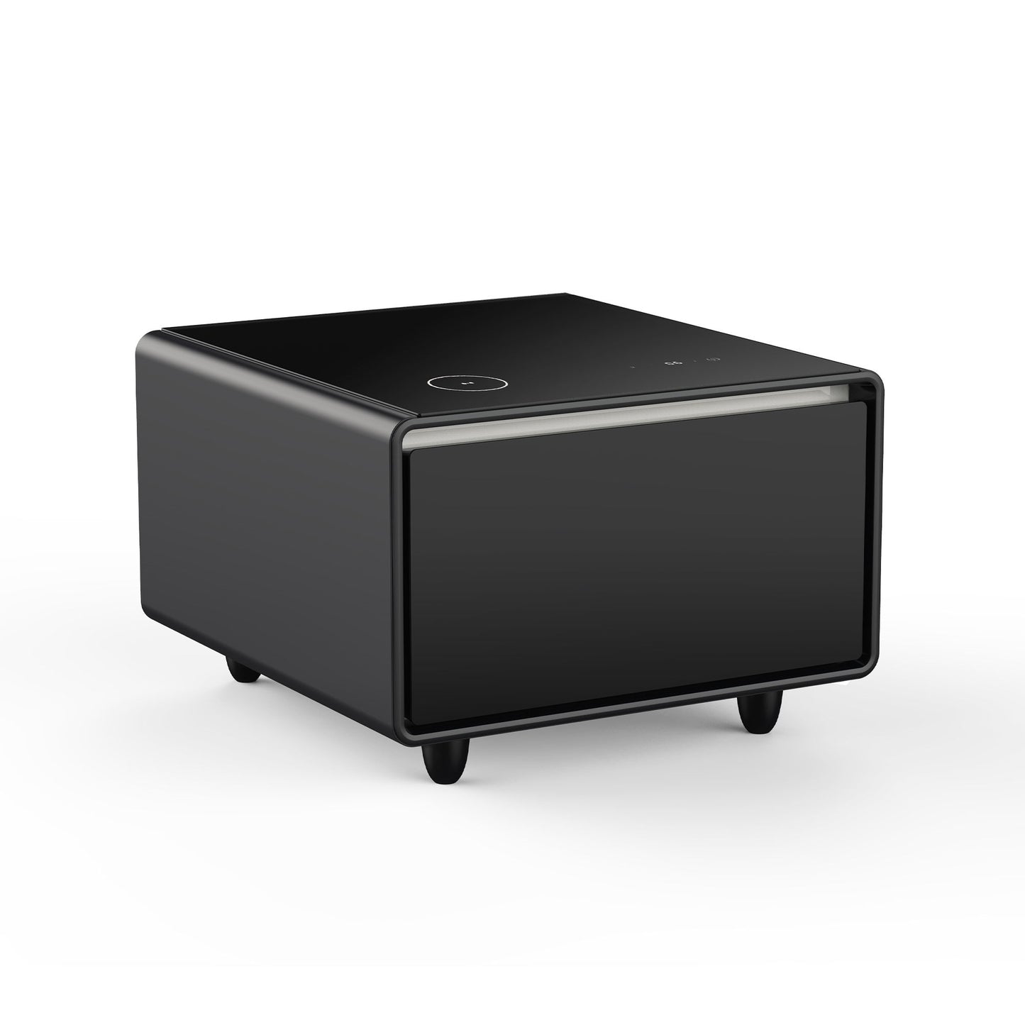 Modern Smart Side Table With Built-In Fridge, Wireless Charging, Temperature Control, Power Socket, USB Ports, Outlet Protection, Induction Light - Black