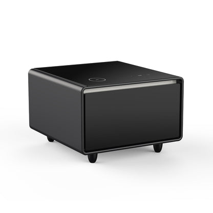 Modern Smart Side Table With Built-In Fridge, Wireless Charging, Temperature Control, Power Socket, USB Ports, Outlet Protection, Induction Light - Black