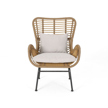 Outdoor Rattan Accent Chair With Metal Legs - Brown