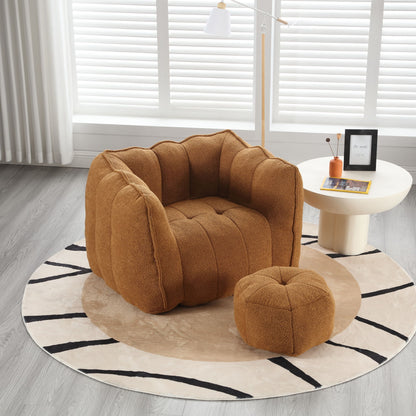 Soft Bean Bag Chair With High Resilient Foam (Chips) - Khaki / Yellow