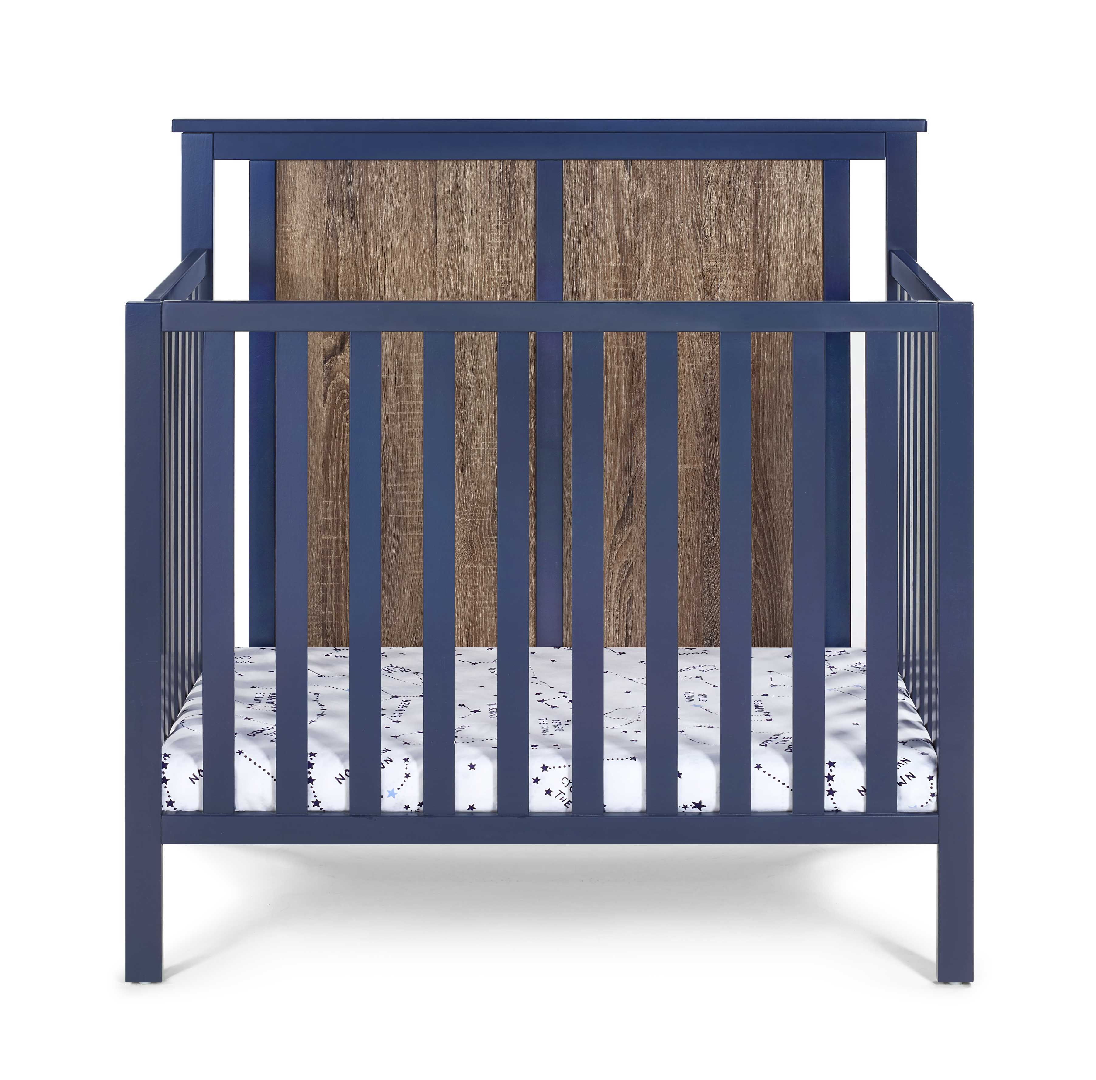 Connelly - Mini Crib With Mattress Pad Midnight - Blue / Vintage Walnut