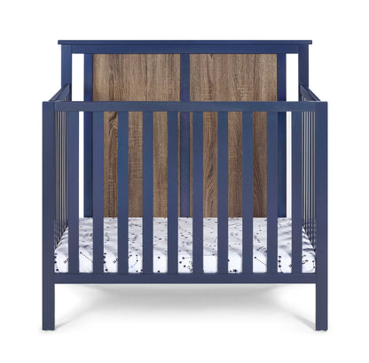 Connelly - Mini Crib With Mattress Pad Midnight - Blue / Vintage Walnut