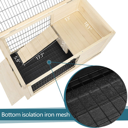 Wooden Rabbit Hutch Indoor Bunny House For Small Animals With Plastic Tray - Natural