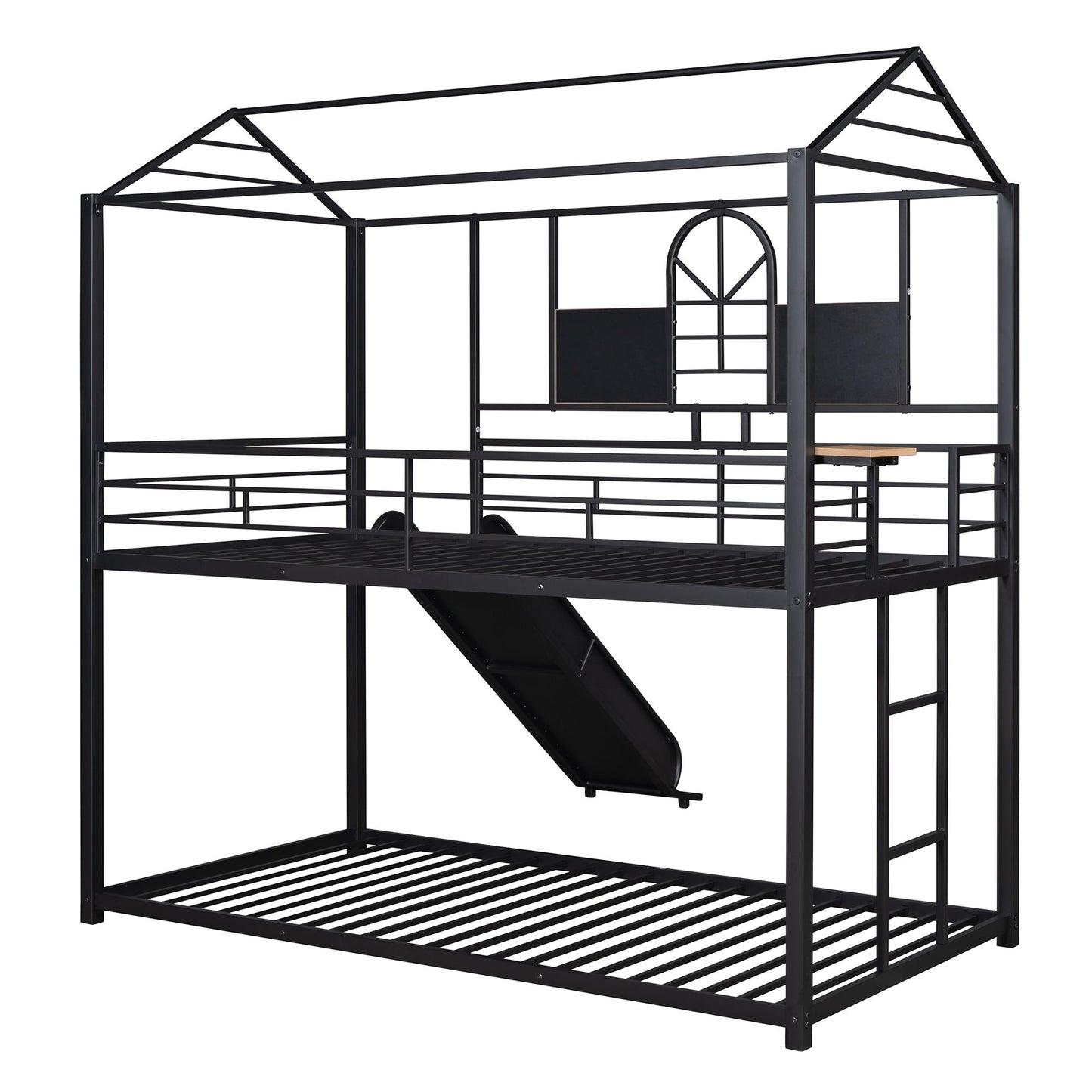 Twin Over Twin Bunk Bed, Housebed With Slide - Black