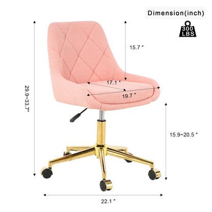 Modern Teddy Fleece Fabric Living Room Furniture Dining Chair With Gold Legs, Soft And Comfortable, Adjustable, Space Saving - Pink