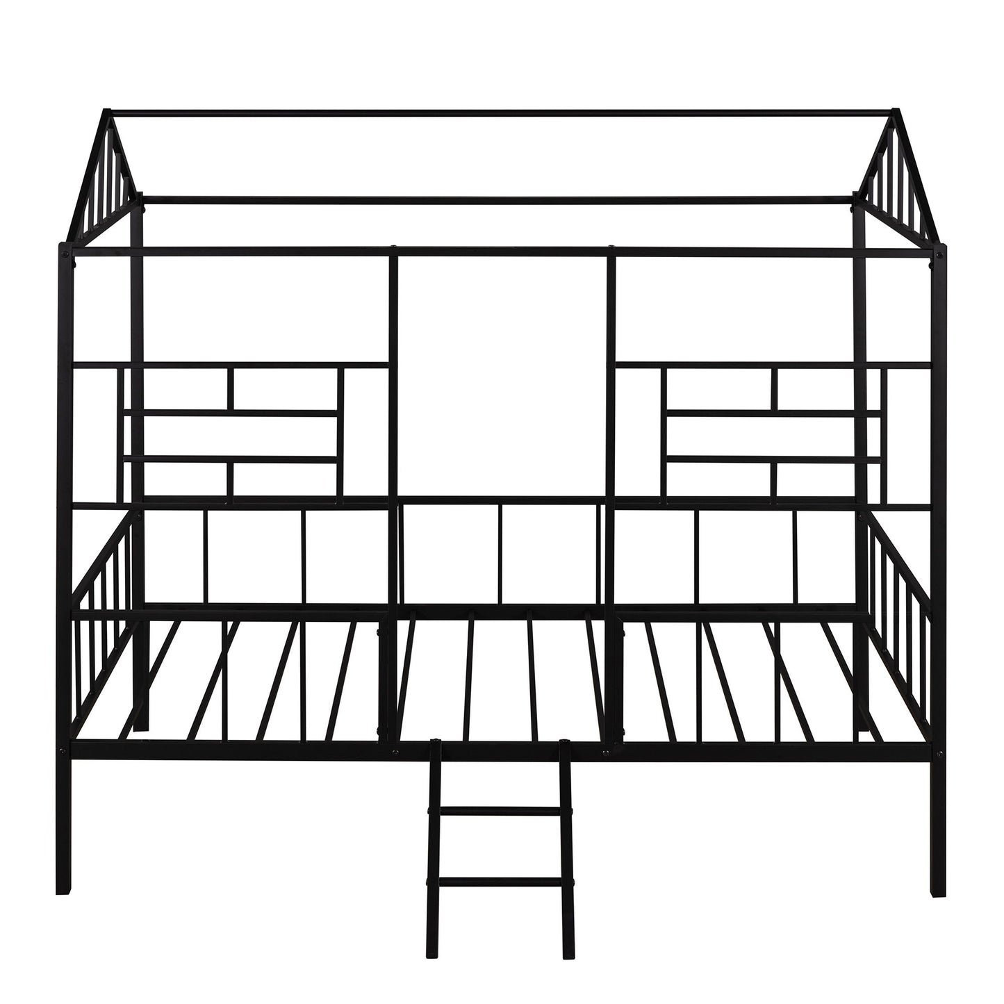 House Bed Frame Twin Size With Slatted Support No Box Spring Needed - Black