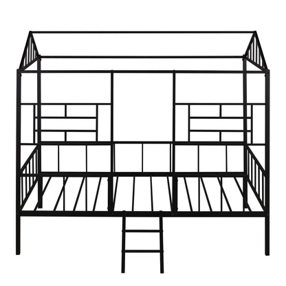 House Bed Frame Twin Size With Slatted Support No Box Spring Needed - Black