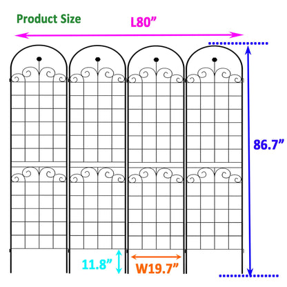 4 Pack Metal Garden Trellis For Climbing Plants Outdoor Rustproof Plant Support Rose Trellis Netting Trellis - Black