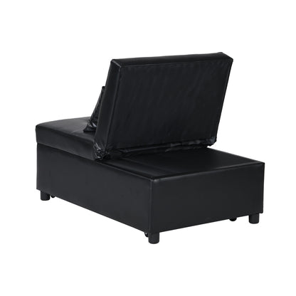 Folding Ottoman Sofa Bed Multi Functional Space Saving Design - Black