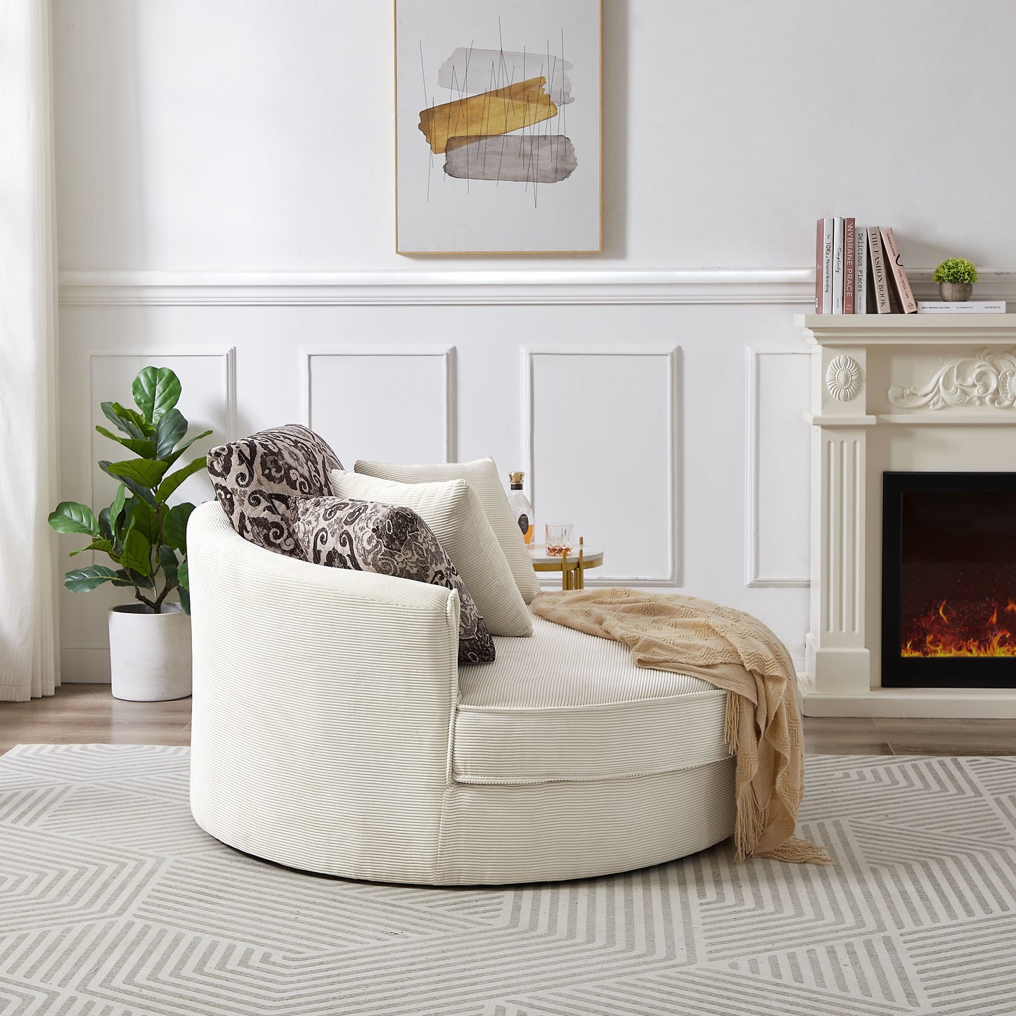 Swivel Accent Barrel Chair With 5 Movable Pillow 360 Degree Swivel Round Sofa Chair For Living Room, Bedroom, Hotel - Beige