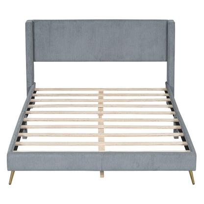 Queen Size Platform Contemporary Bed With Legs - Gray