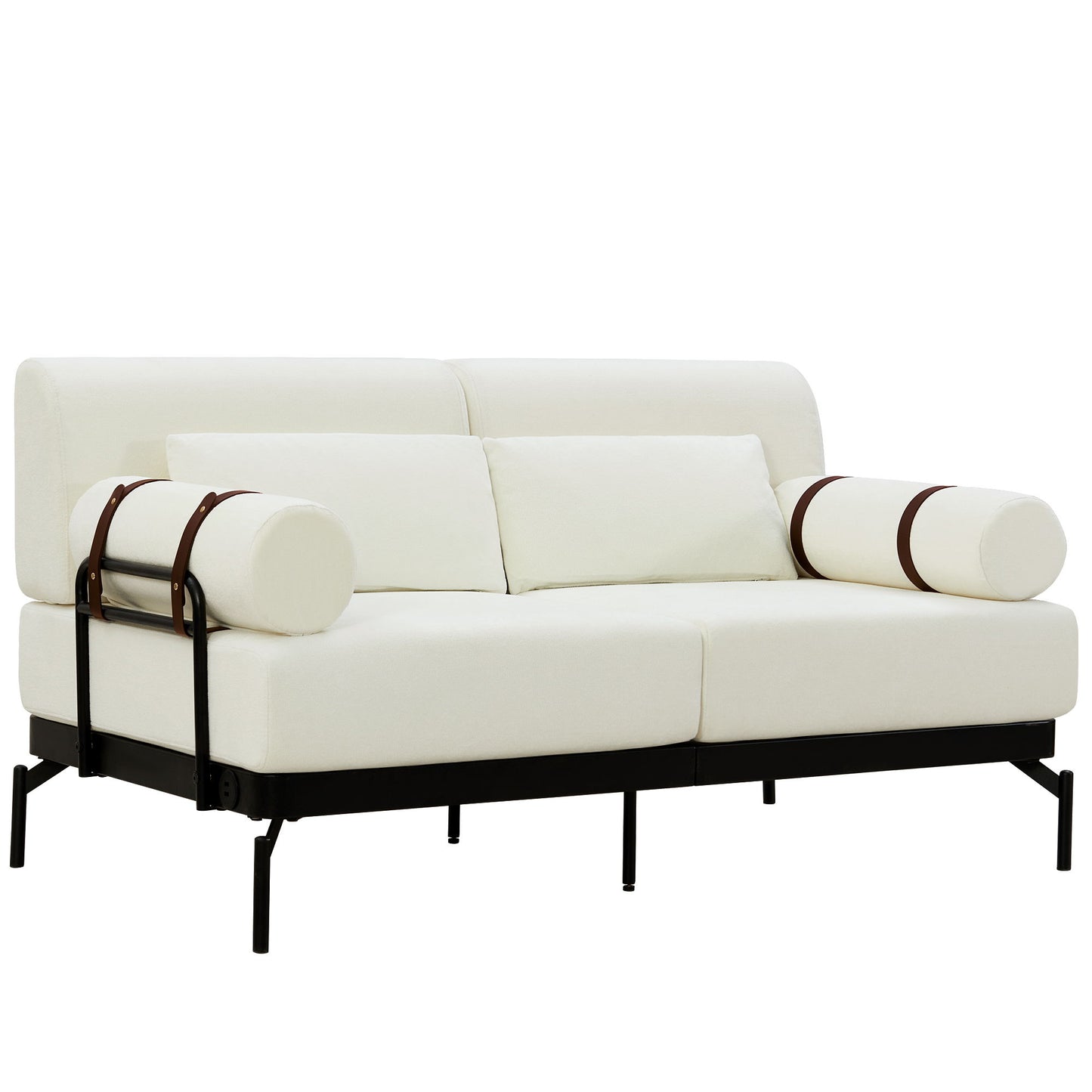 Modern Loveseat Sofa 59" Couch With Flexible USB Ports, Unique Cylindrical Armrests - Beige