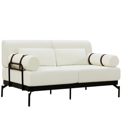 Modern Loveseat Sofa 59" Couch With Flexible USB Ports, Unique Cylindrical Armrests - Beige