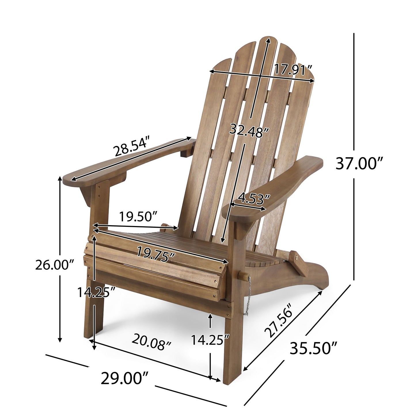 Aurascape - Outdoor Acacia Wood Foldable Adirondack Chair - Dark Brown