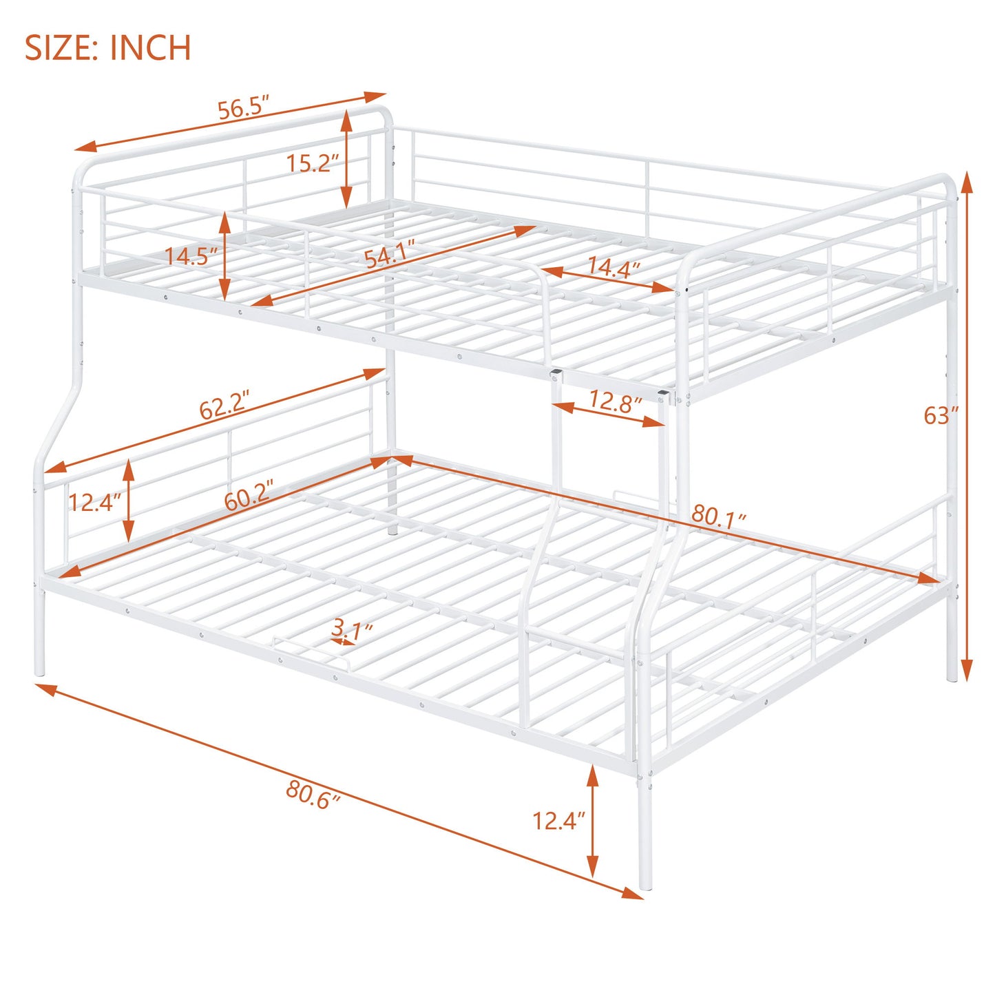 Full Long Over Queen Bunk Bed - White
