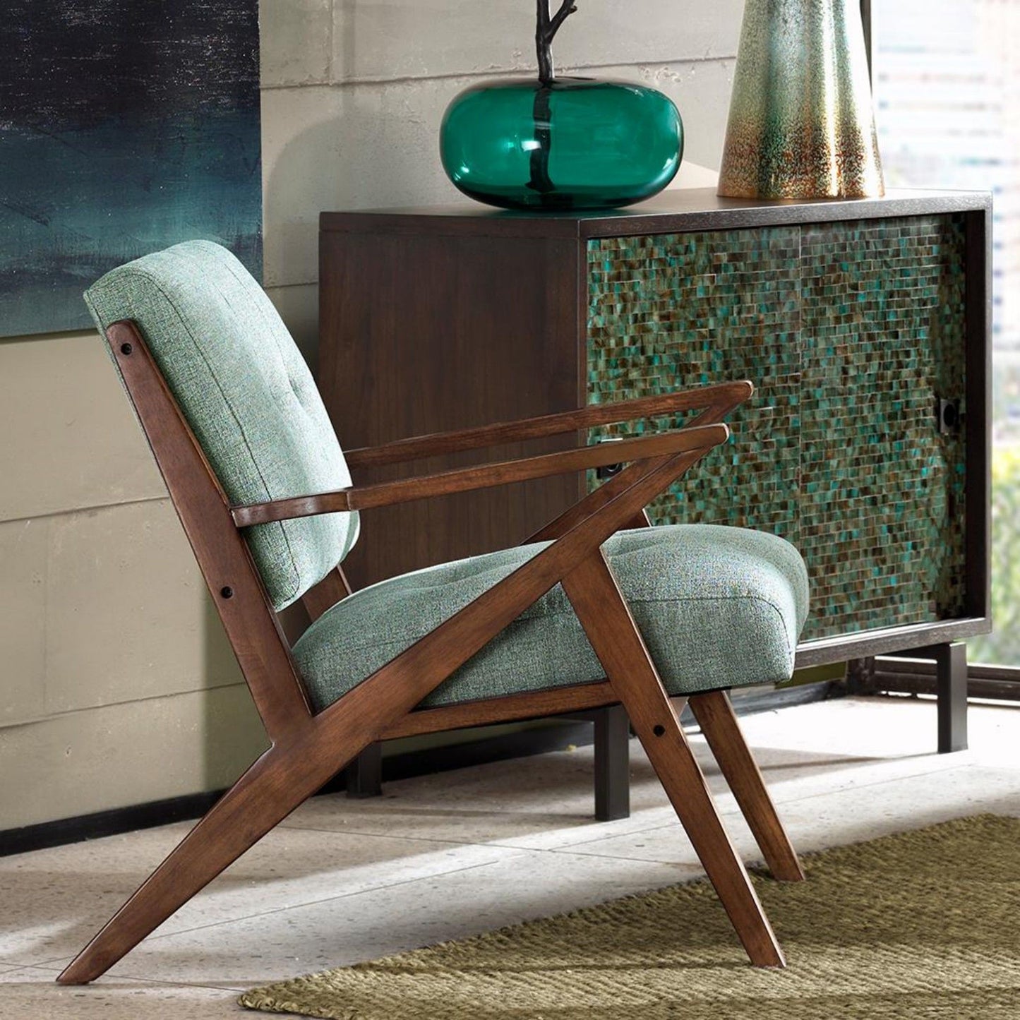 Lounge Chair Mid - Century Modern Design Polyester - Seafoam