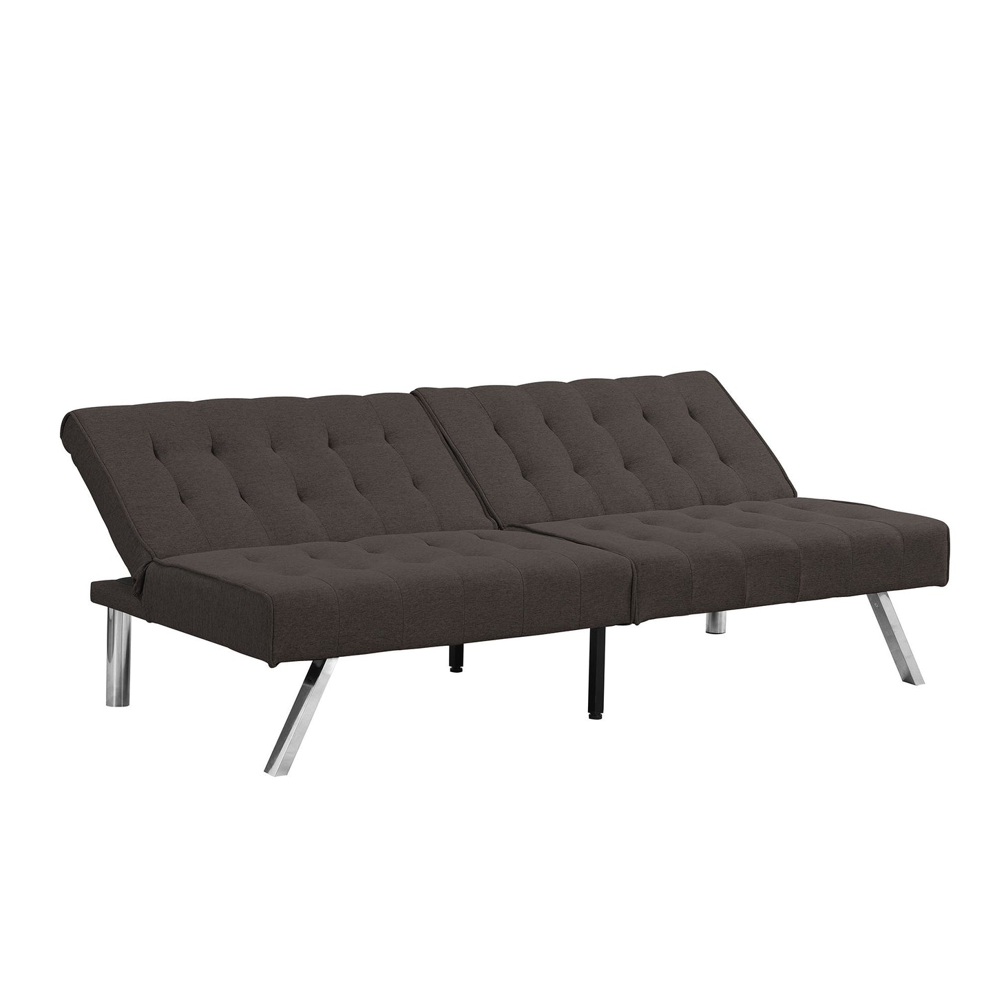Faux Linen Wood Frame Futon Sofa Bed With Stainless Legs - Espresso