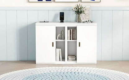 Queen Size Murphy Bed With Shelves, Cabinets And USB Ports - White