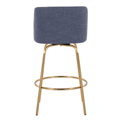 Toriano - Contemporary Fixed Height Counter Stool With Swivel With Round Footrest (Set of 2) - Blue / Gold