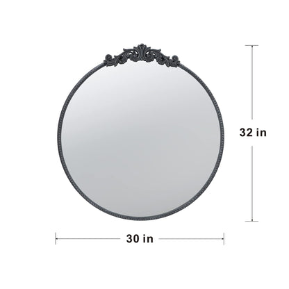 Classic Design Mirror With Round Shape And Baroque Inspired Frame For Bathroom, Entryway Console Lean Against Wall - Black