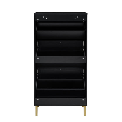 Modern Rattan 3 Door Shoe Rack Cabinet For Entryway Freestanding Black Storage Unit In Particle Board - Black