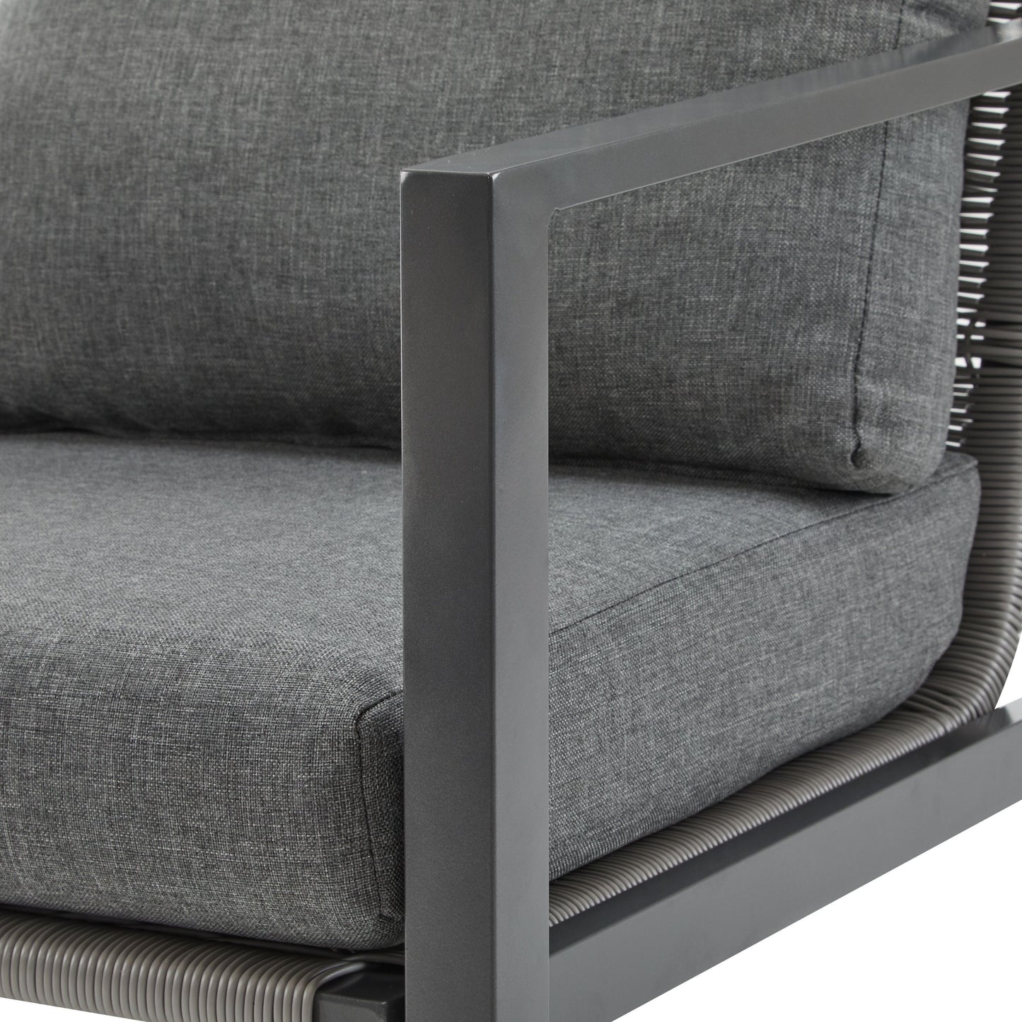 Modern Aluminum Lounge Chair With Rope Accents And Cushions For Indoor And Outdoor Spaces - Gray