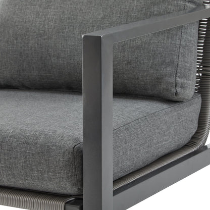 Modern Aluminum Lounge Chair With Rope Accents And Cushions For Indoor And Outdoor Spaces - Gray