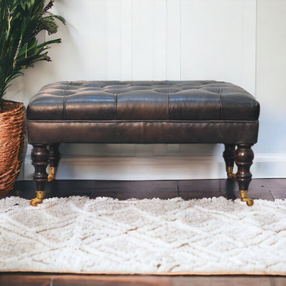 Buffalo - Leather Ottoman With Castor Legs - Black