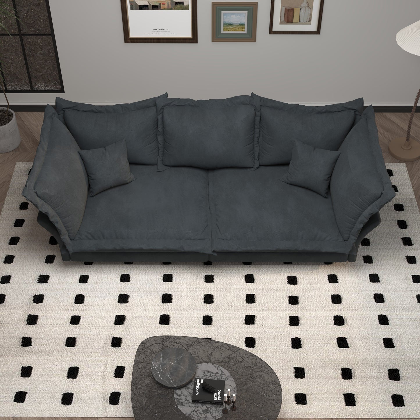Modern Comfy Upholstered Sofa Cloud Couch, Deep Seat Couches With Multiple Large Soft Pillows, Convertible Deep Seat Chaise Langue For Living Room - Gray