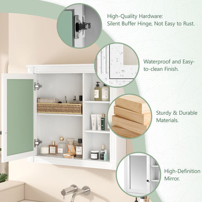 Bathroom Medicine Cabinet With Mirror, Wall Mounted Mirror Cabinet With Storage Organizer, Over The Toilet Storage White Storage Cabinet For Bathroom - White