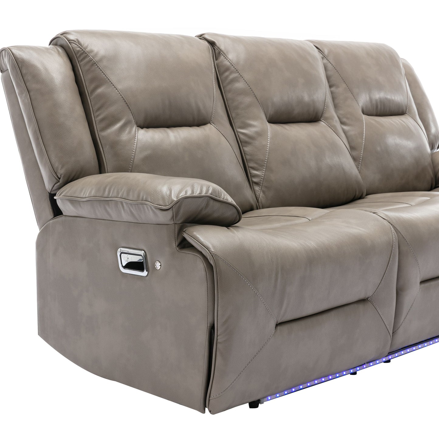 3 Seater Home Theater Recliner Manual Recliner Chair With A Led Light Strip Two Built-In Cup Holders For Living Room - Gray