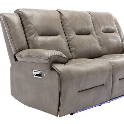 3 Seater Home Theater Recliner Manual Recliner Chair With A Led Light Strip Two Built-In Cup Holders For Living Room - Gray